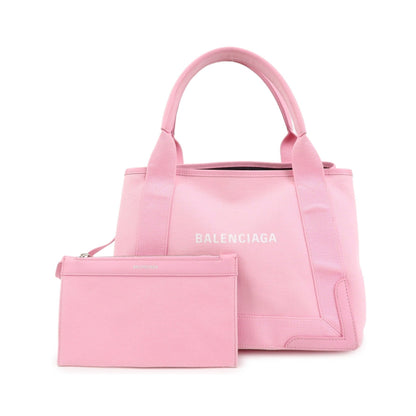 Balenciaga Navy Cabas Canvas with Leather, Pink, Canvas, Tote Bag