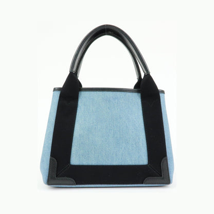 Balenciaga Navy Cabas Coated Denim with Leather, Blue, PVC, Tote Bag