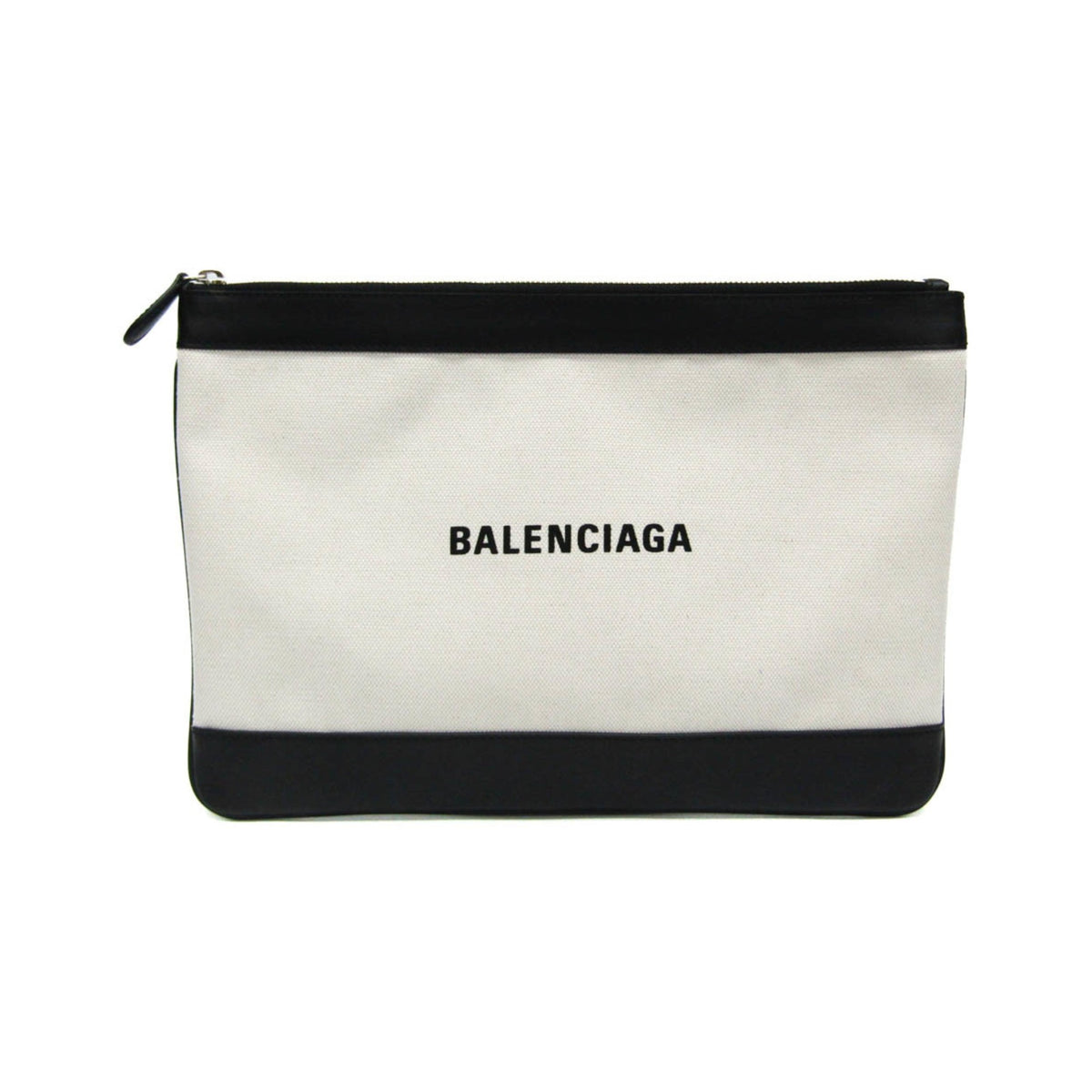 Balenciaga Navy Zip Canvas and Leather, Ecru, Canvas, Clutch