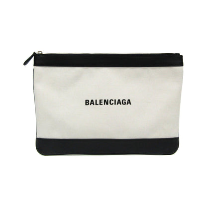 Balenciaga Navy Zip Canvas and Leather, Ecru, Canvas, Clutch