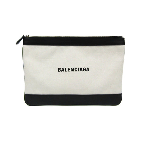 Balenciaga Navy Zip Canvas and Leather, Ecru, Canvas, Clutch