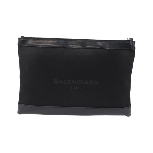 Balenciaga Navy Zip Canvas and Leather, Black, Canvas, Clutch