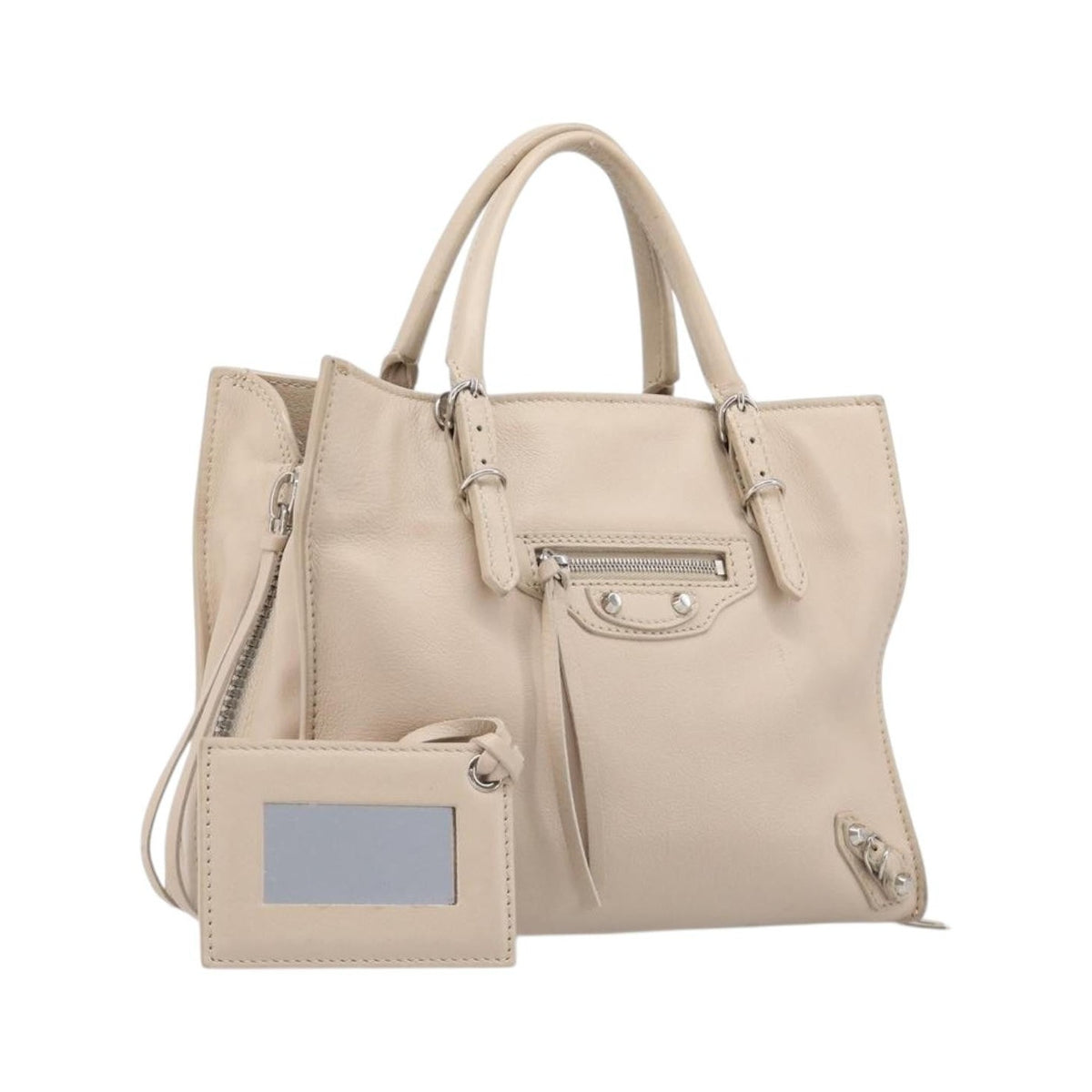 Balenciaga Papier A4 Zip Around Classic Studs Leather, Gray, Leather, Handbag