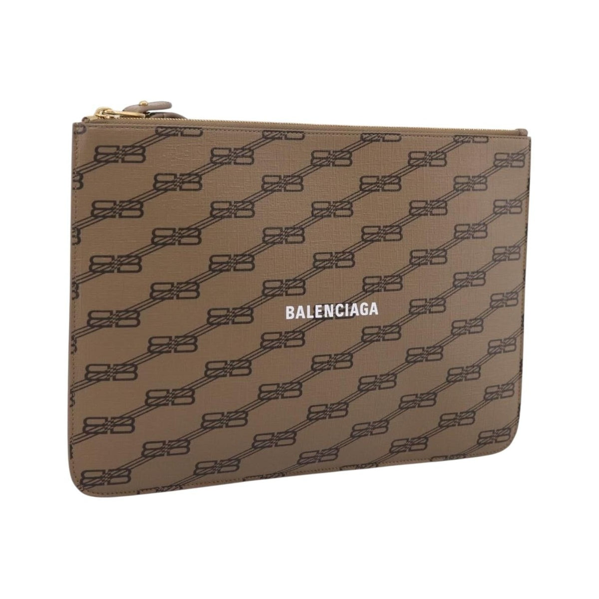 Balenciaga Signature Pouch Monogram PVC Leather, Beige, PVC, Clutch