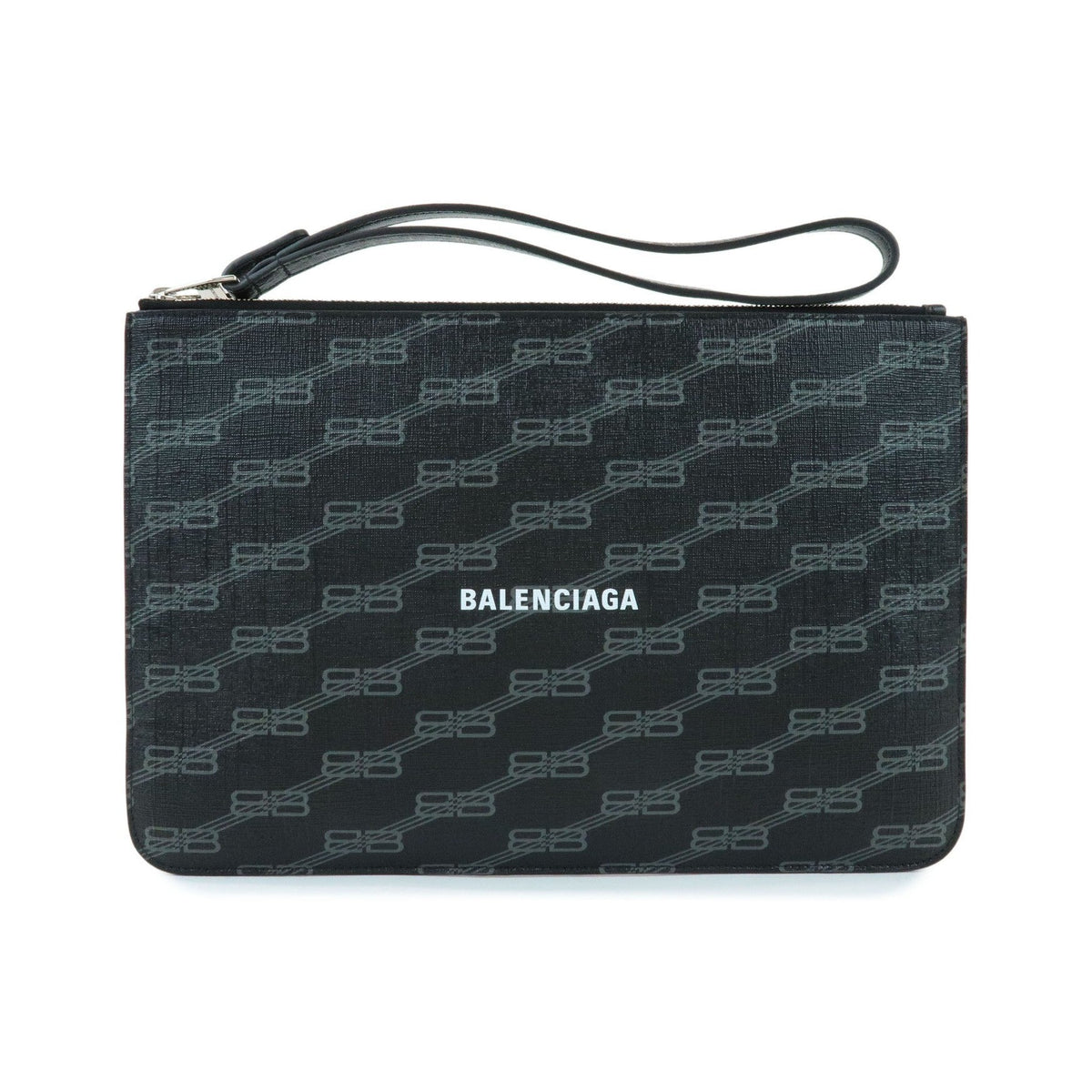 Balenciaga Signature Pouch Monogram PVC Leather, Black, Canvas, Clutch