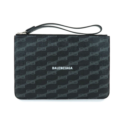 Balenciaga Signature Pouch Monogram PVC Leather, Black, Canvas, Clutch