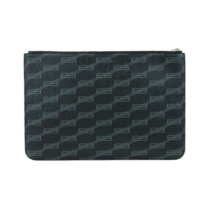 Balenciaga Signature Pouch Monogram PVC Leather, Black, Canvas, Clutch
