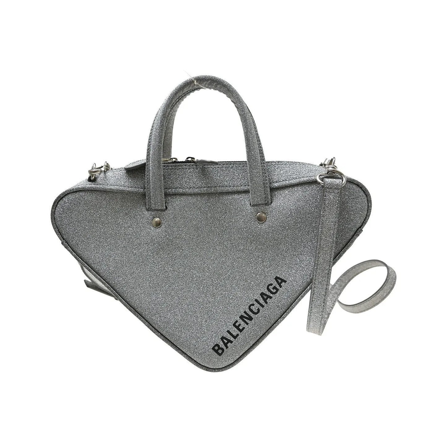 Balenciaga Triangle Leather, Silver, Leather, Handbag