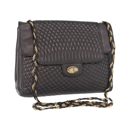Bally Vintage Chain Quilted Leather, Black, Leather, Shoulder Bag