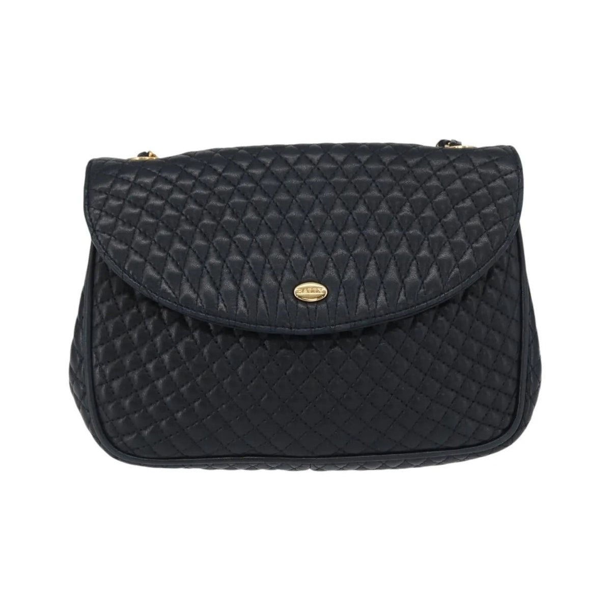 Bally Vintage Chain Quilted Leather, Navy, Leather, Shoulder Bag