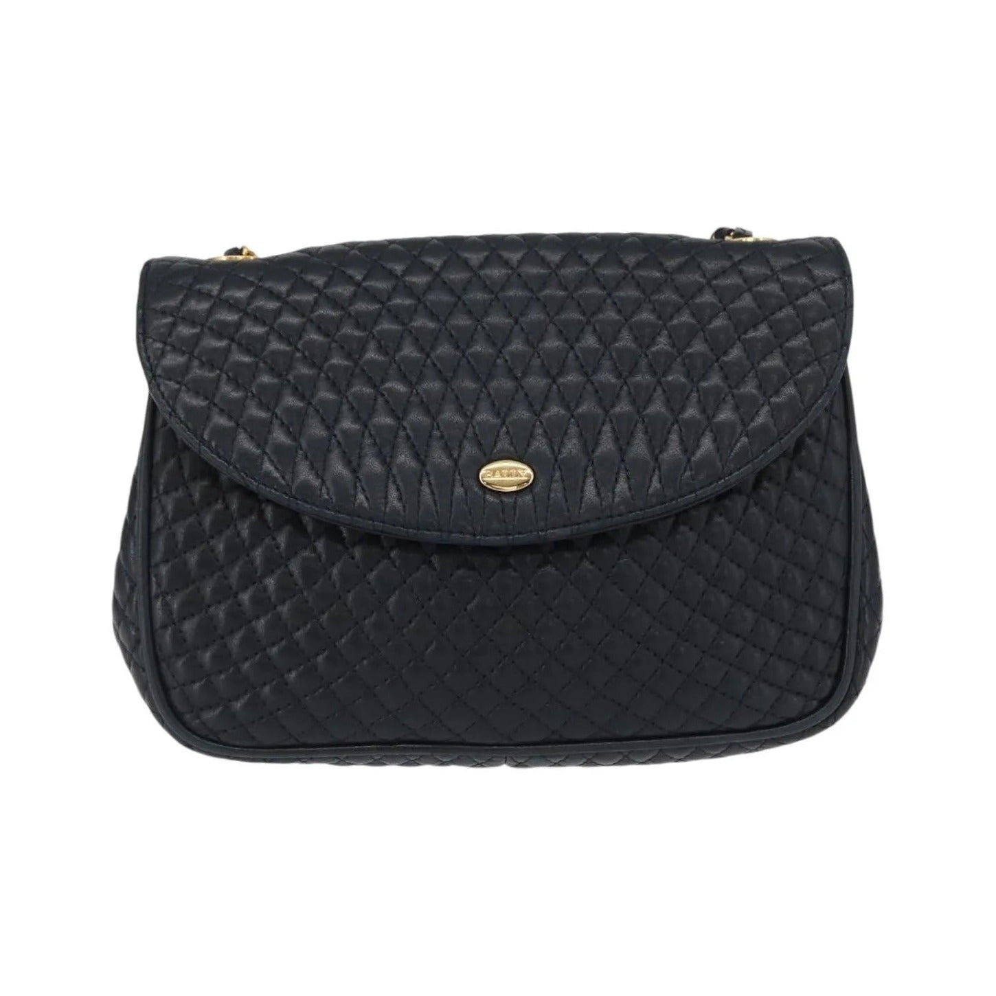 Bally Vintage Chain Quilted Leather, Navy, Leather, Shoulder Bag