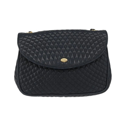 Bally Vintage Chain Quilted Leather, Navy, Leather, Shoulder Bag