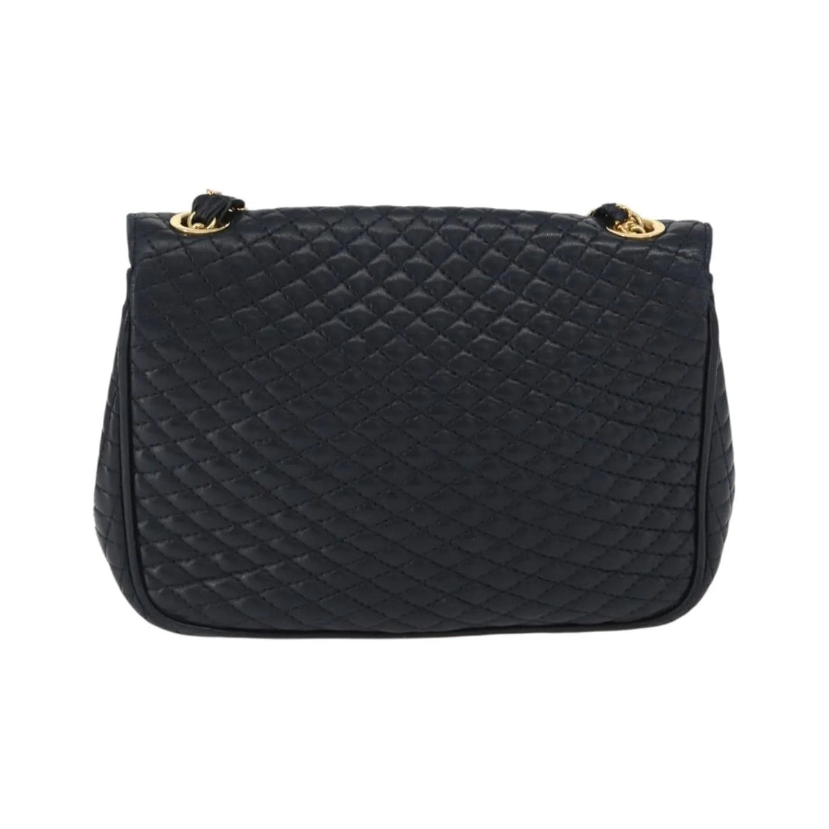 Bally Vintage Chain Quilted Leather, Navy, Leather, Shoulder Bag