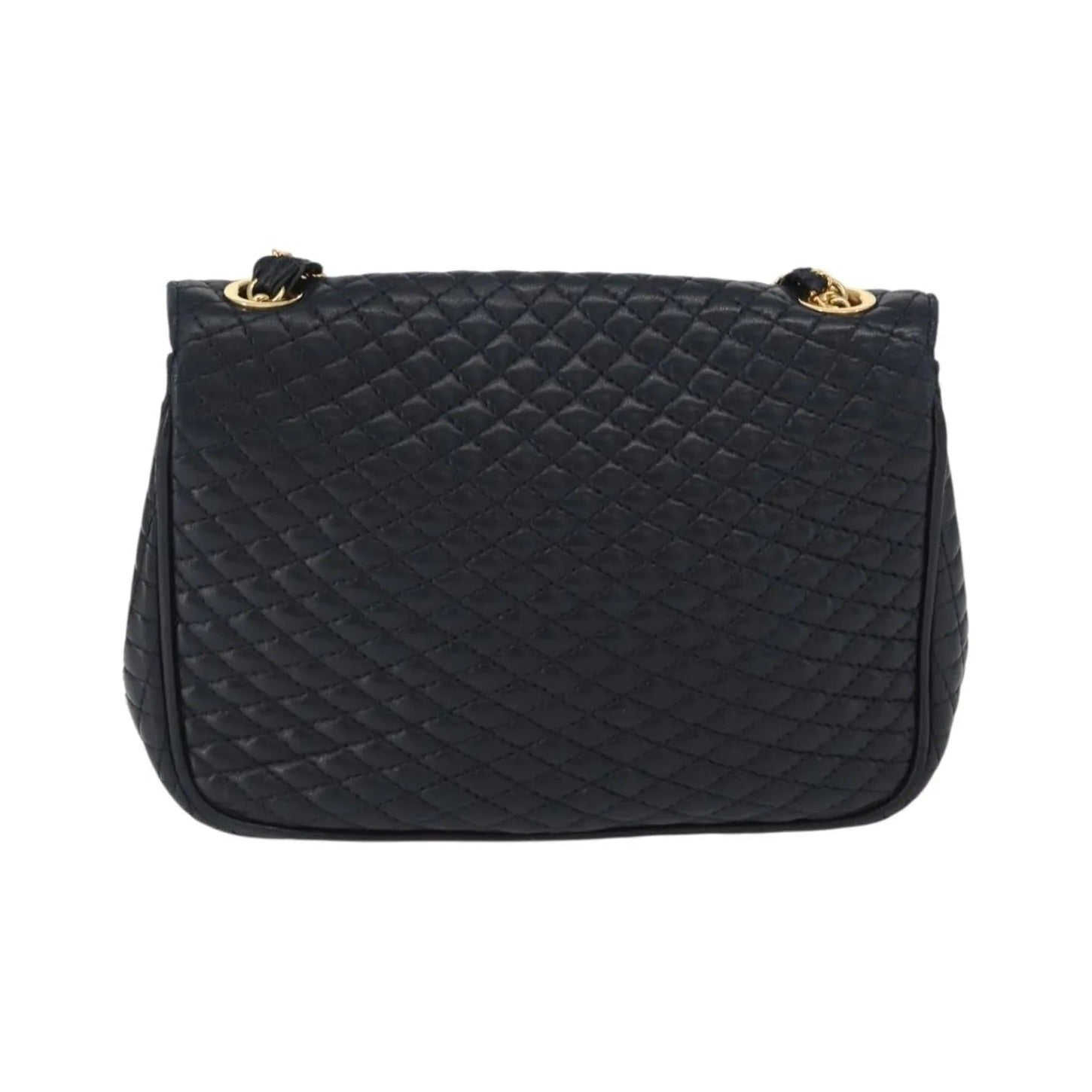 Bally Vintage Chain Quilted Leather, Navy, Leather, Shoulder Bag