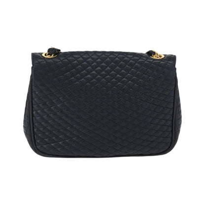 Bally Vintage Chain Quilted Leather, Navy, Leather, Shoulder Bag