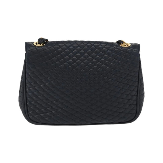 Bally Vintage Chain Quilted Leather, Navy, Leather, Shoulder Bag
