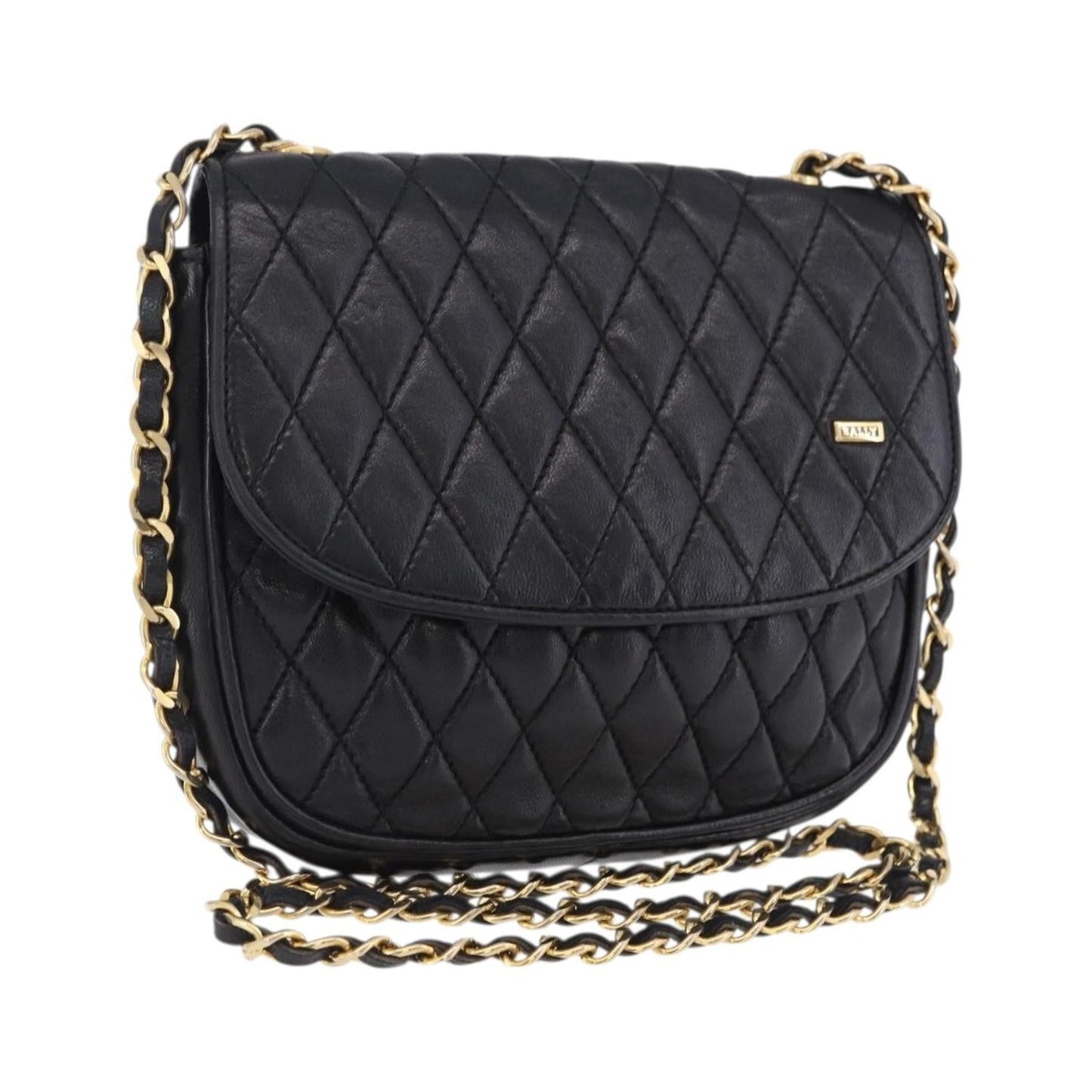 Bally Vintage Chain Quilted Leather, Black, Leather, Shoulder Bag
