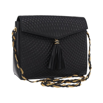 Bally Vintage Chain Quilted Leather, Black, Leather, Shoulder Bag
