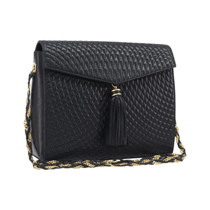 Bally Vintage Chain Quilted Leather, Black, Leather, Shoulder Bag