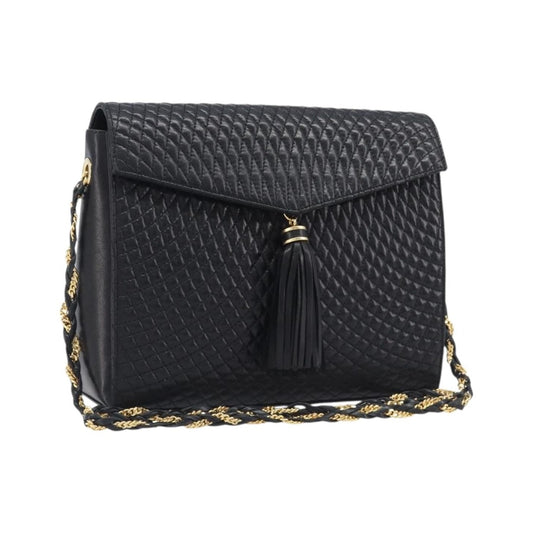 Bally Vintage Chain Quilted Leather, Black, Leather, Shoulder Bag