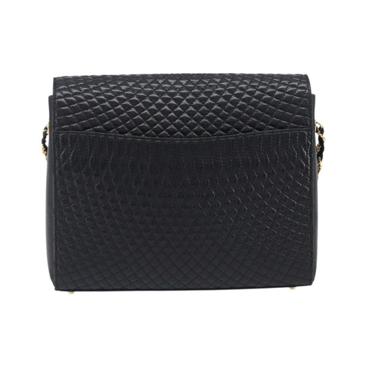 Bally Vintage Chain Quilted Leather, Black, Leather, Shoulder Bag