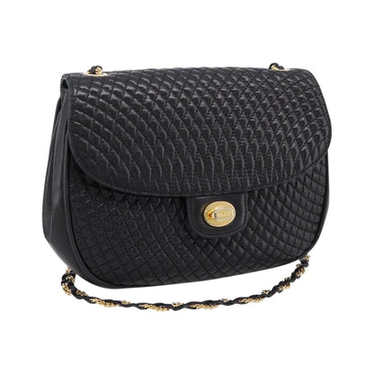 Bally Vintage Chain Quilted Leather, Black, Leather, Shoulder Bag