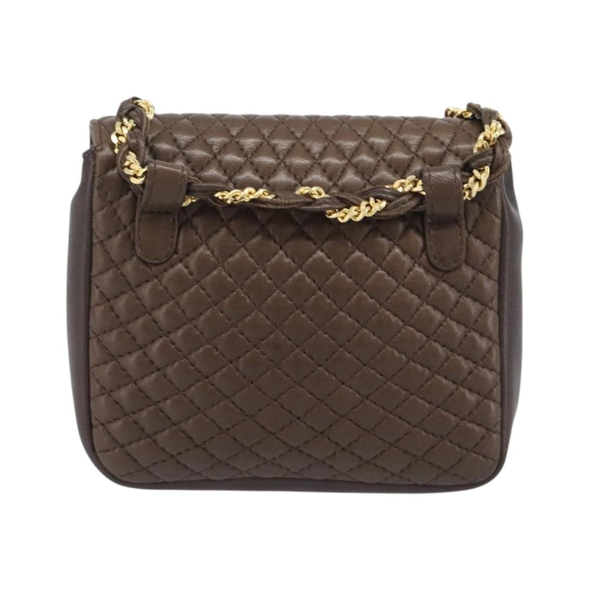 Bally Vintage Chain Quilted Leather, Brown, Leather, Shoulder Bag