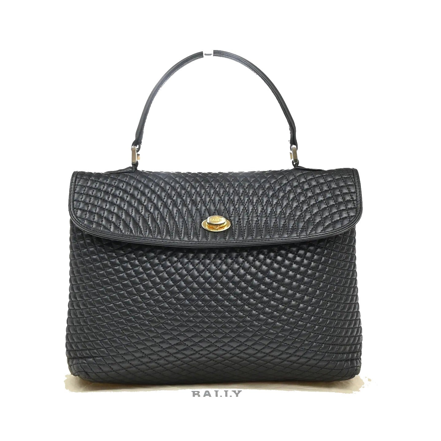 Bally Vintage Quilted Leather, Black, Leather, Handbag