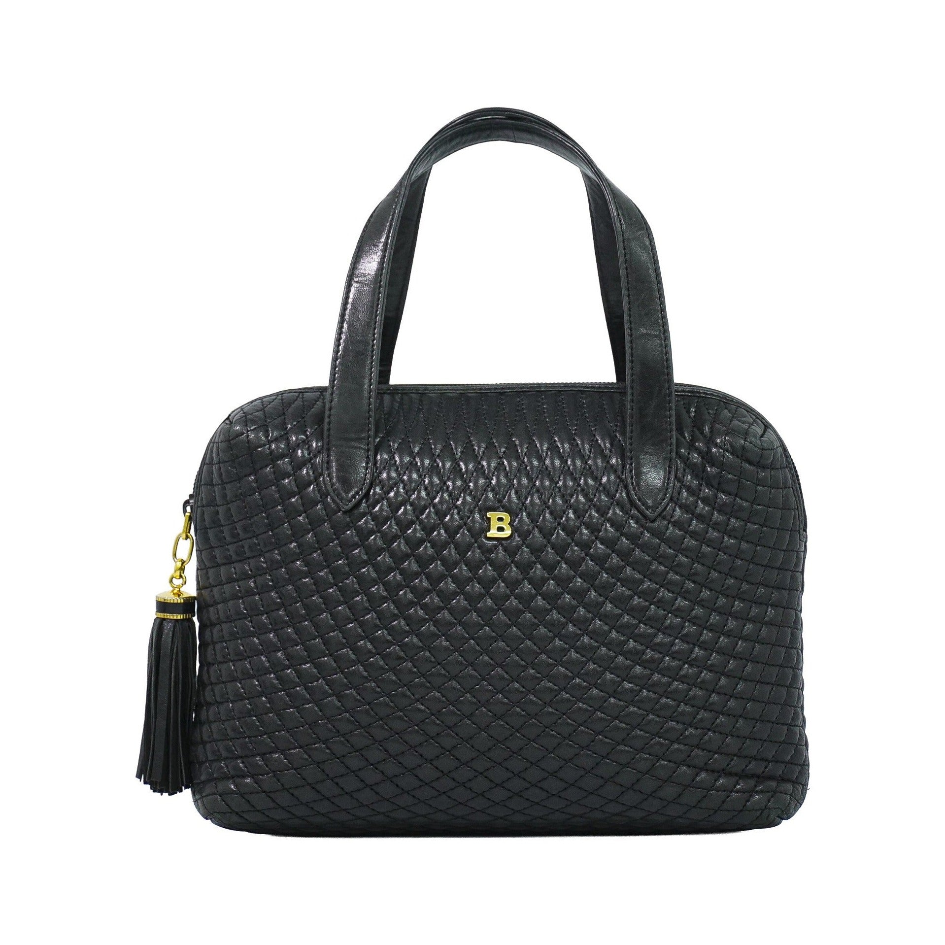 Bally Vintage Quilted Leather, Black, Leather, Handbag