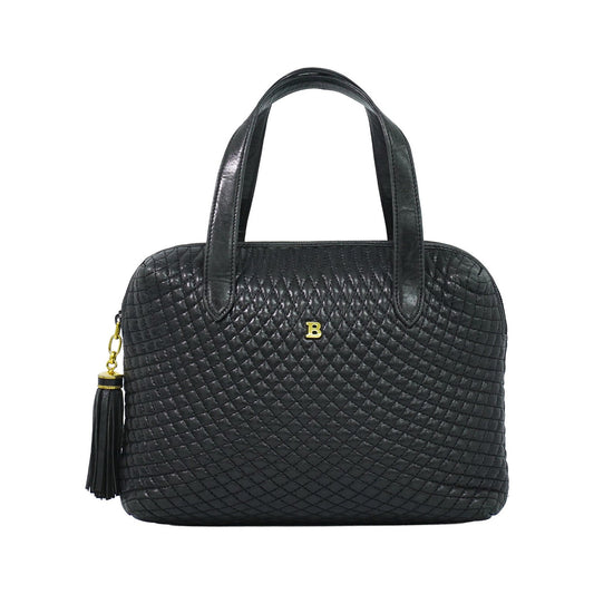 Bally Vintage Quilted Leather, Black, Leather, Handbag