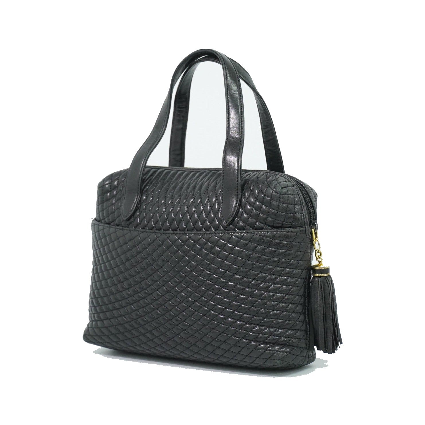 Bally Vintage Quilted Leather, Black, Leather, Handbag