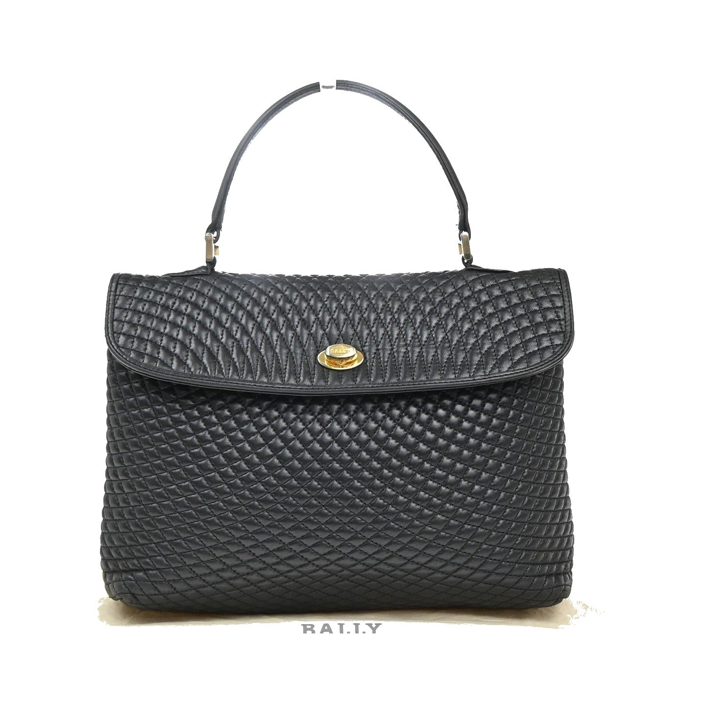 Bally Vintage Quilted Leather, Black, Leather, Handbag