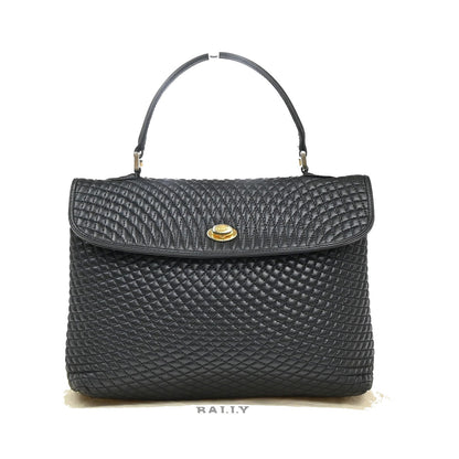 Bally Vintage Quilted Leather, Black, Leather, Handbag