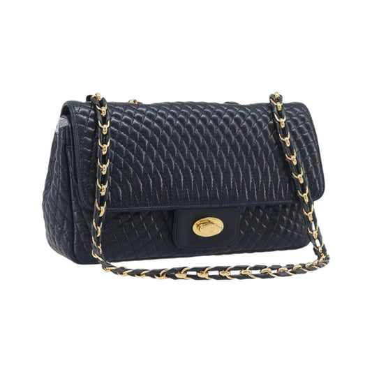 Bally Vintage Quilted Leather, Navy, Leather, Shoulder Bag