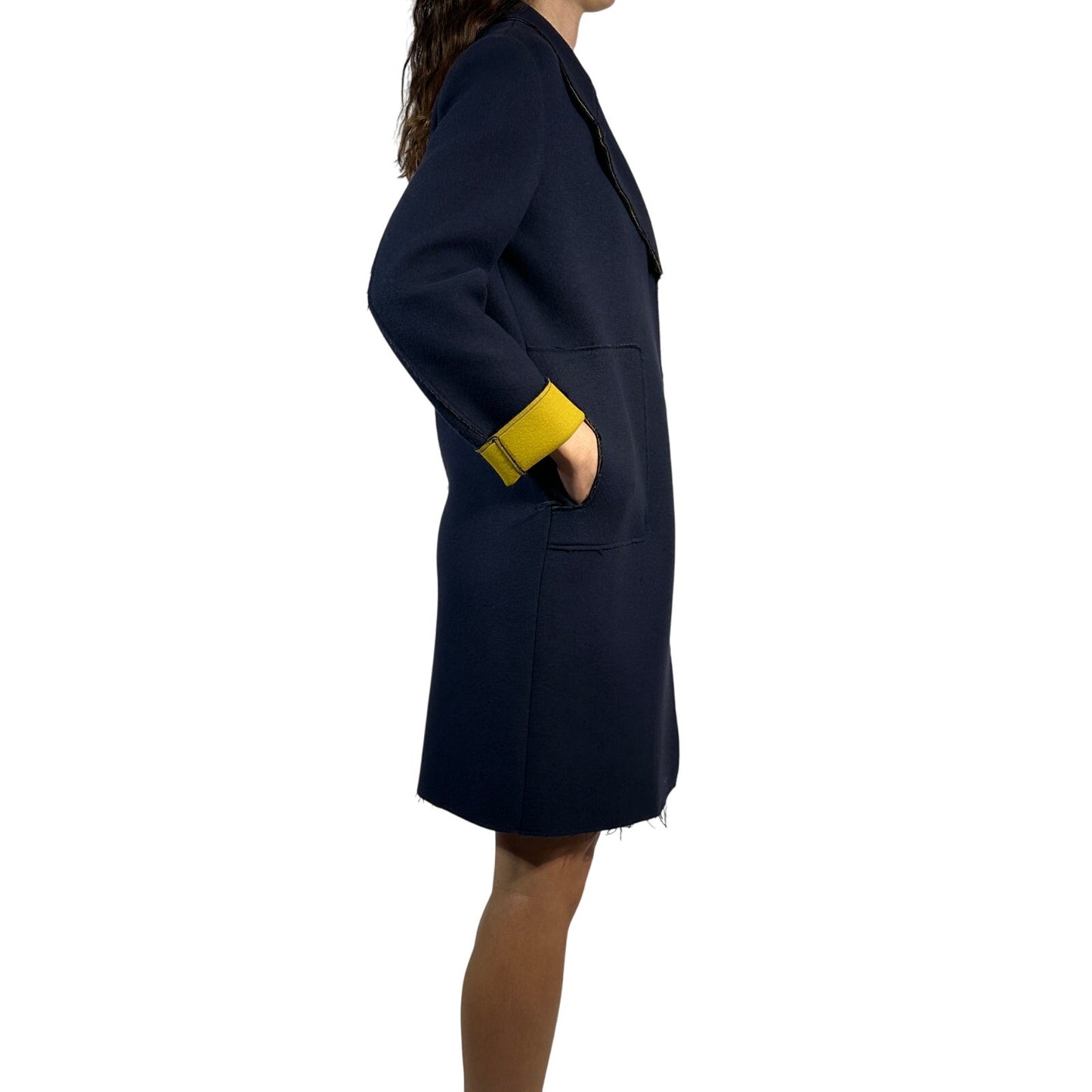 SONIA SPECIALE Wool Blend Trench Coat Double Breasted Blue Yellow Women's 44