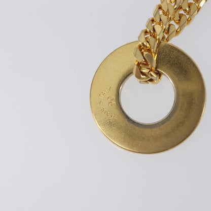 Celine Vintage Logo Circle Pendant Metal, Gold, Metal, Necklace