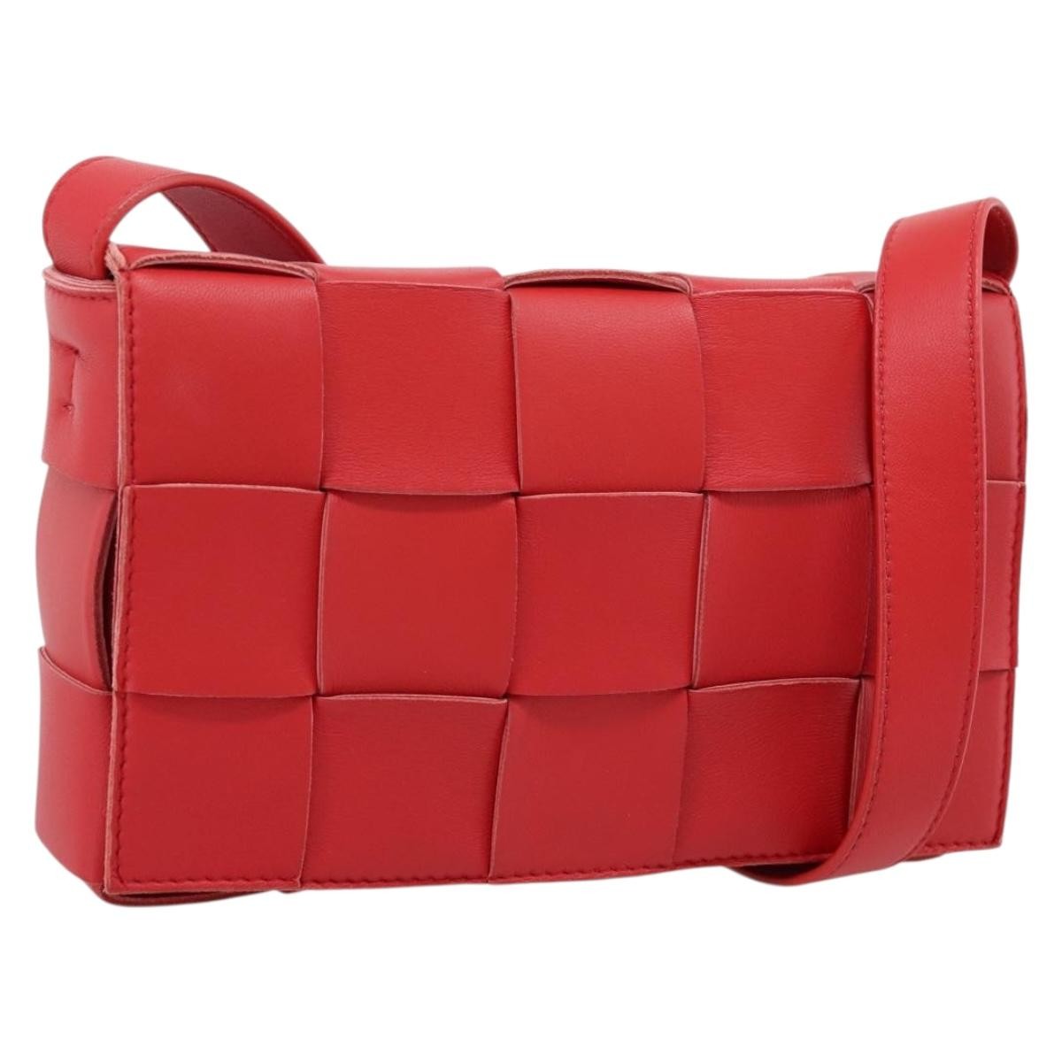 Bottega Veneta Cassette Maxi Intrecciato Leather, Red, Leather, Crossbody Bag