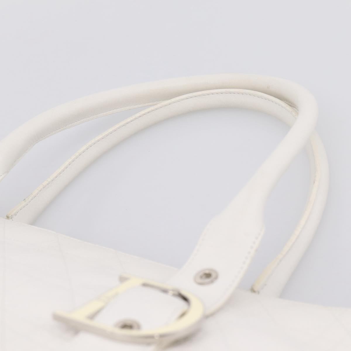 Christian Dior D Buckle Tote Cannage Stitch Leather, White, Leather, Tote Bag