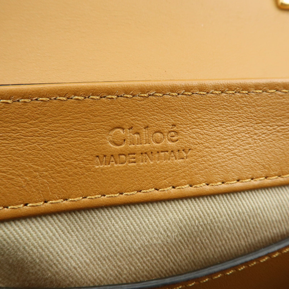 Chloe C Flap Crocodile Embossed Leather, Brown, Leather, Handbag