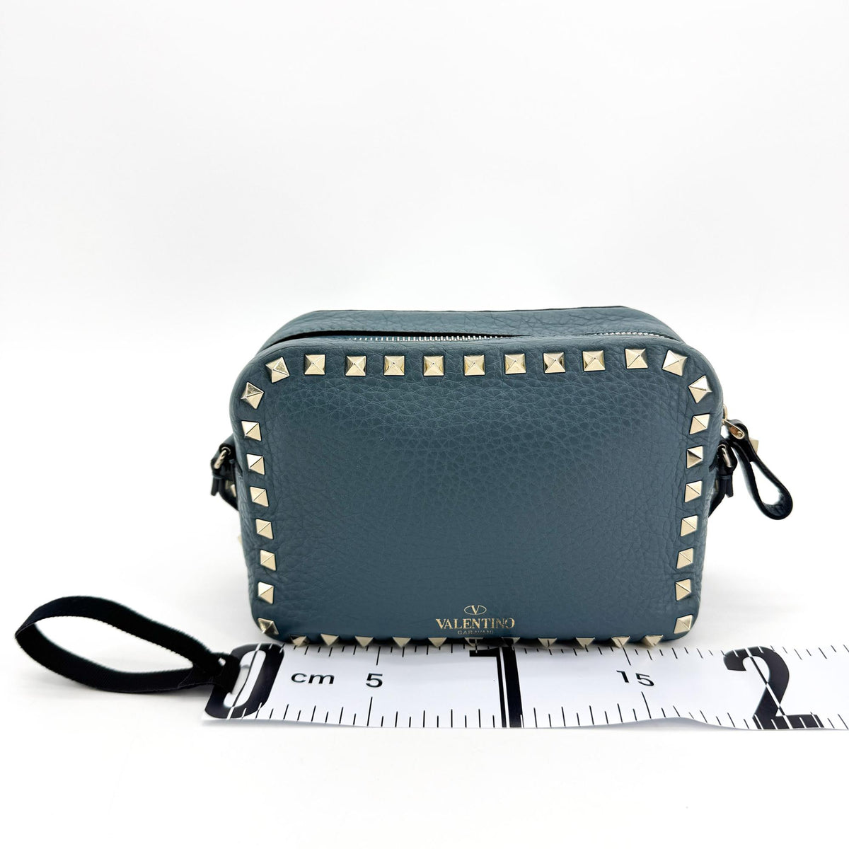 Valentino Garavani Rockstud Camera Leather, Blue, Leather, Crossbody Bag