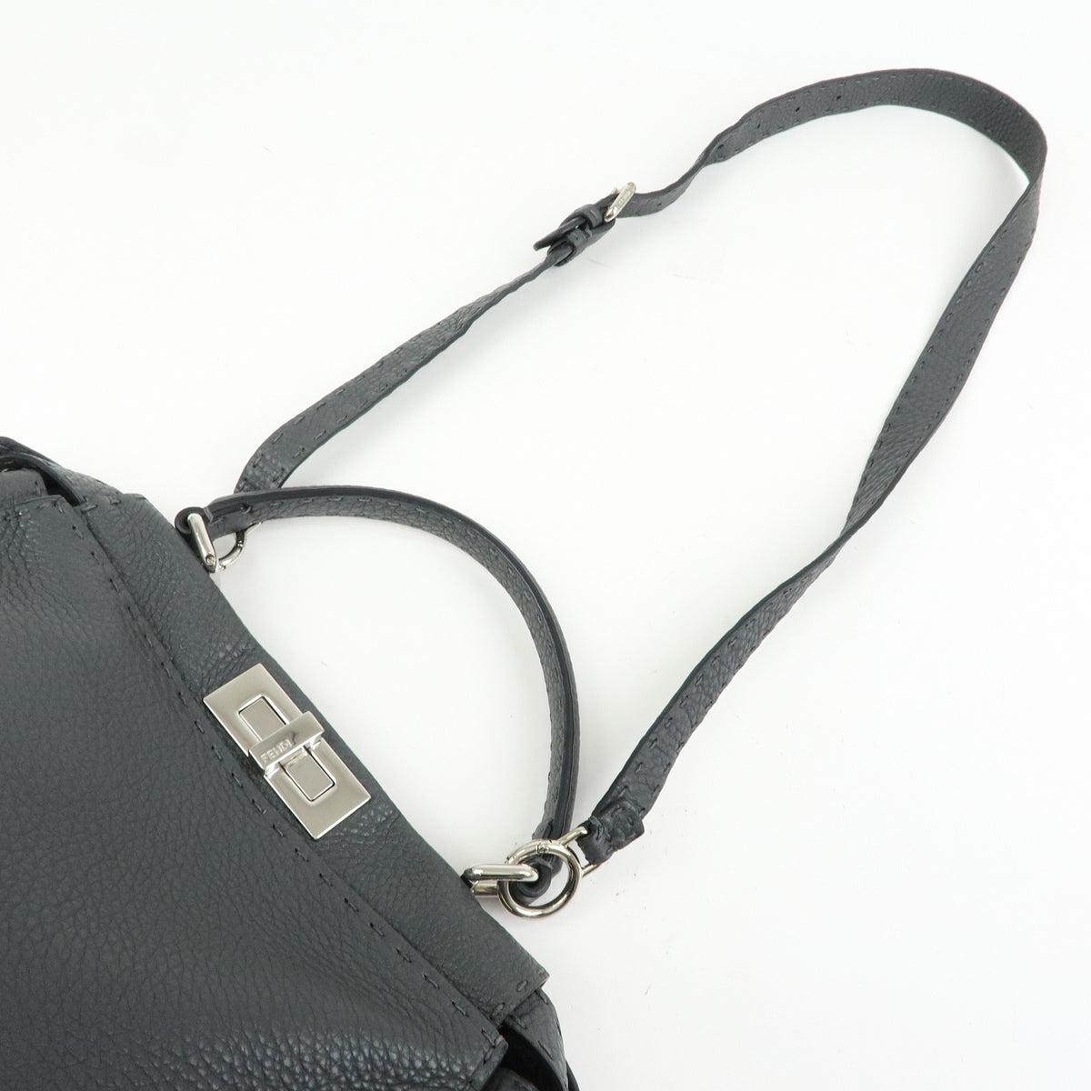 Fendi Selleria Peekaboo Leather, Gray, Leather, Handbag