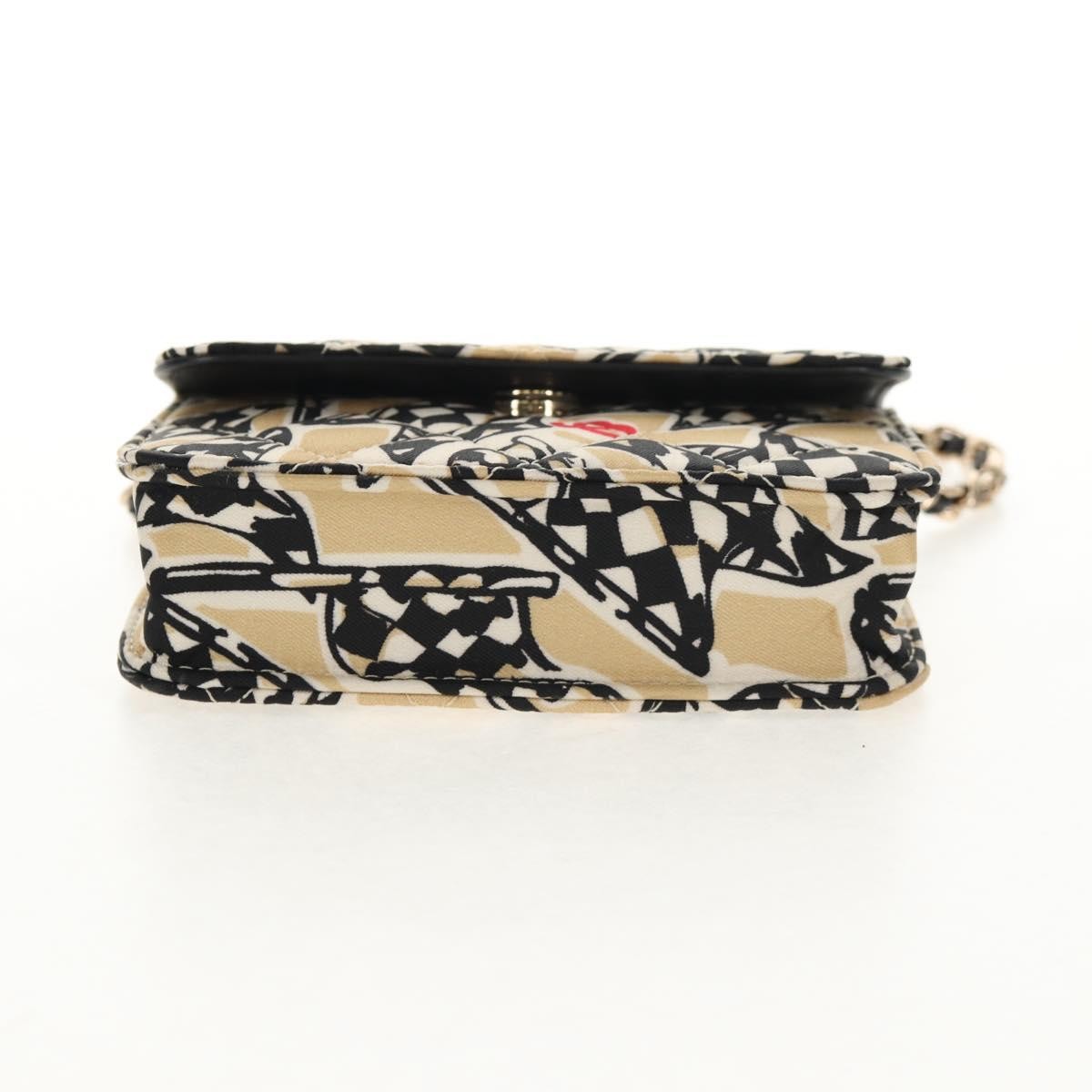 Chanel Flap Card Holder on Chain Quilted Printed Canvas, Beige, Satin, Shoulder Bag