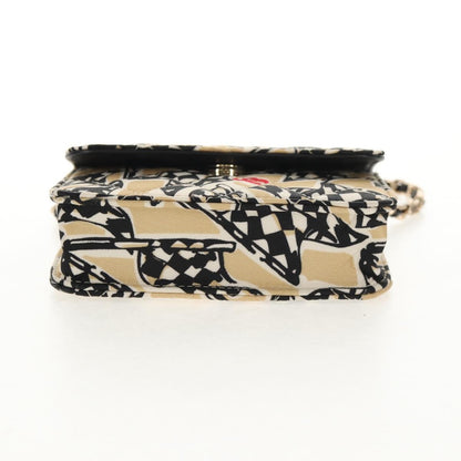 Chanel Flap Card Holder on Chain Quilted Printed Canvas, Beige, Satin, Shoulder Bag