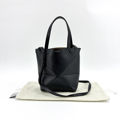 Loewe Puzzle Fold Leather, Black, Leather, Tote Bag