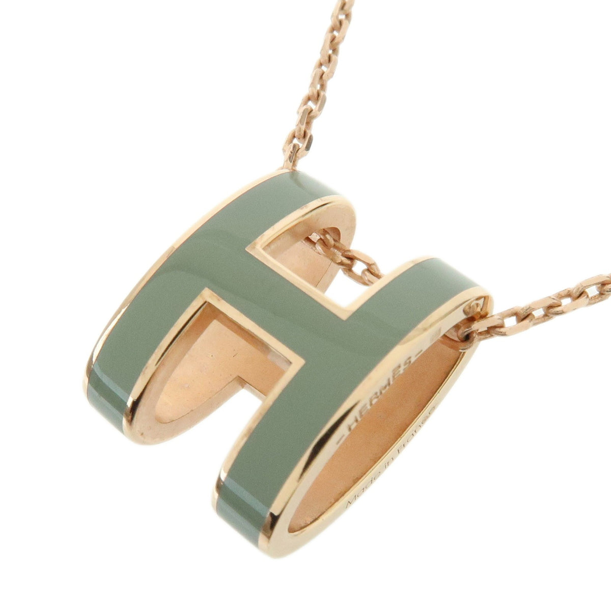Hermes Pop H Pendant Chain Metal and Enamel, Pink, Rose Gold, Necklace