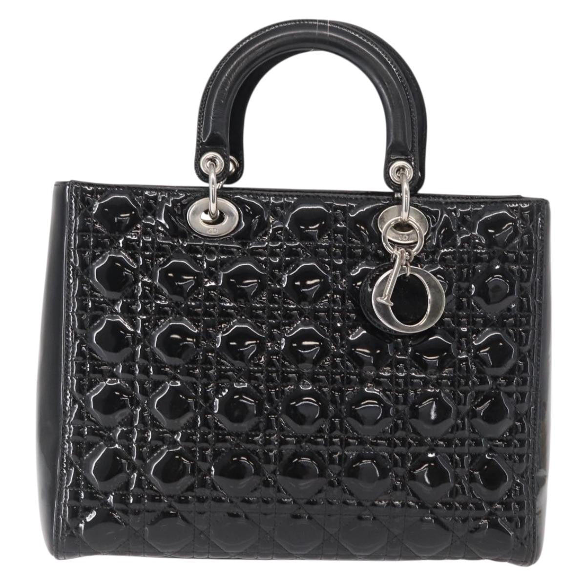 Christian Dior Lady Dior Cannage Stitch Patent, Black, Patent Leather, Handbag