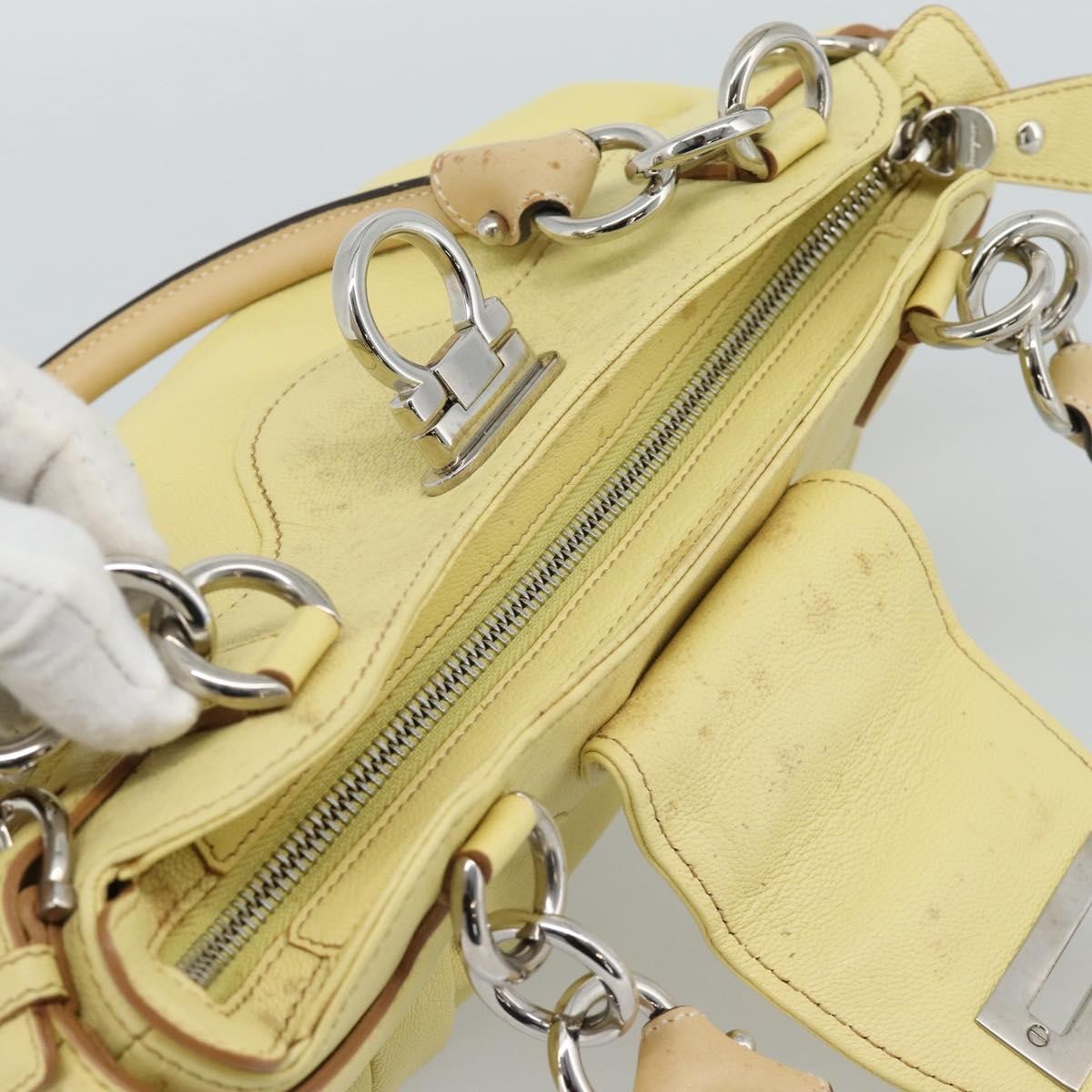 Salvatore Ferragamo Gancini Leather, Yellow, Leather, Handbag