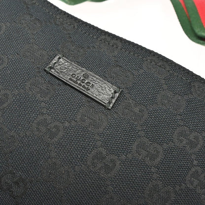 Gucci Web Strap Zip Messenger GG Canvas and leather, Black, Canvas, Shoulder Bag