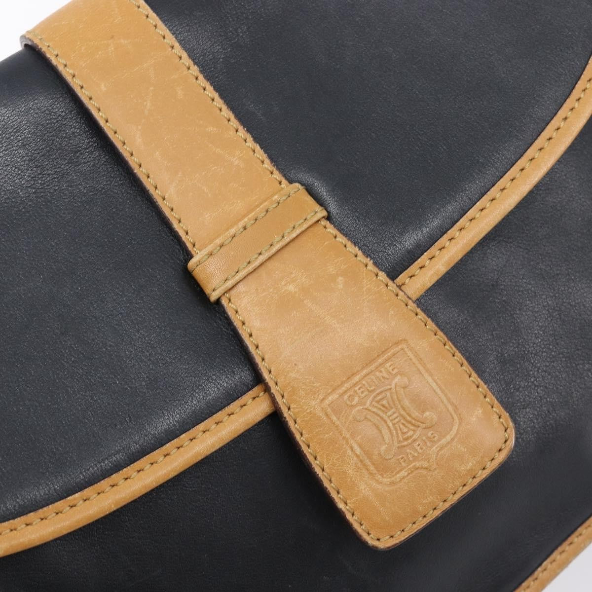 Celine Shoulder Leather, Black, Leather, Shoulder Bag