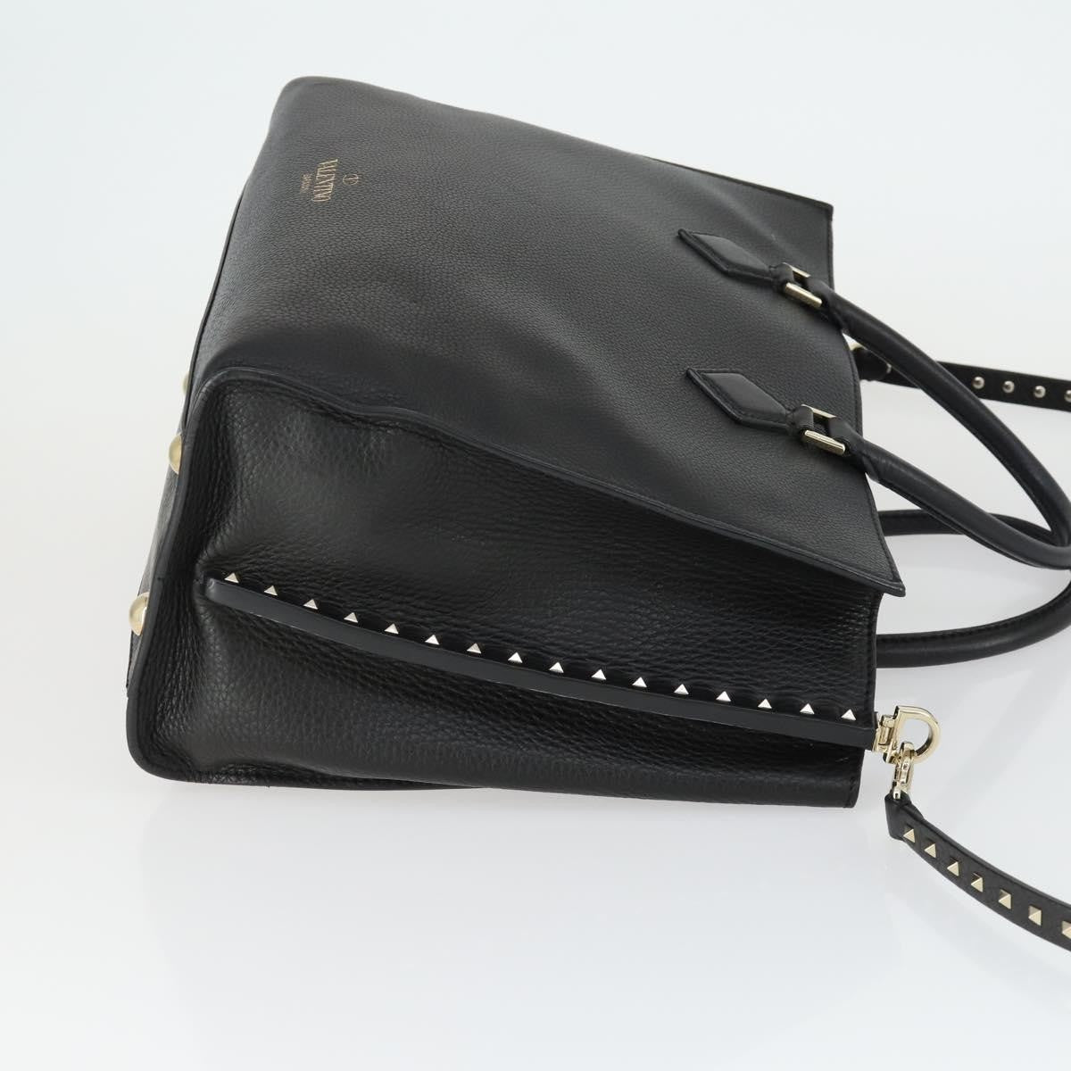 Valentino Garavani Rockstud Open Leather, Black, Leather, Tote Bag